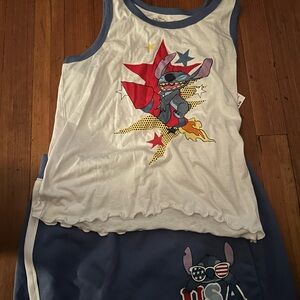 Stitch Kids White and Blue Tank Top with Cartoon Print